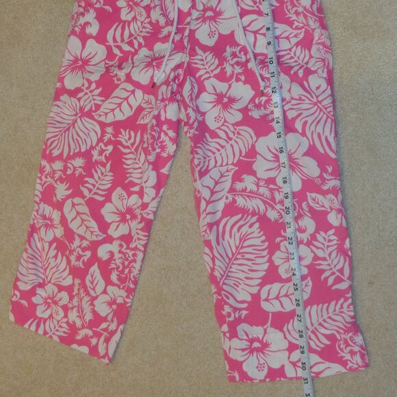 LAUREN RALPH LAUREN Barbie pink & white Hawaiian‎ print cotton crop pants size 8 - Picture 9 of 10